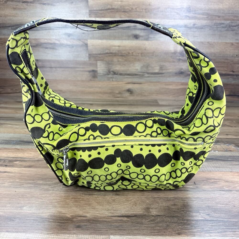 Angela Adams Brown / Yellow Bubbles Handbag, Neon Yellow Lining